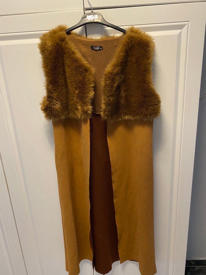 Kahverengi Süet Uzun Kürklü Kadın Yelek - Görsel 2