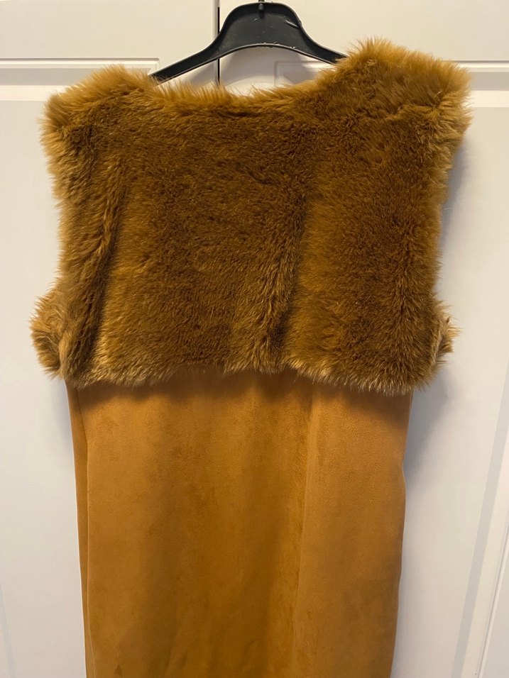 Kahverengi Süet Uzun Kürklü Kadın Yelek - Görsel 4