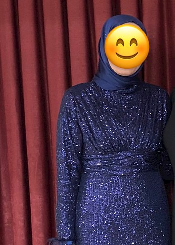 42 Beden Uzun Kollu Drapeli Lacivert Abiye Elbise