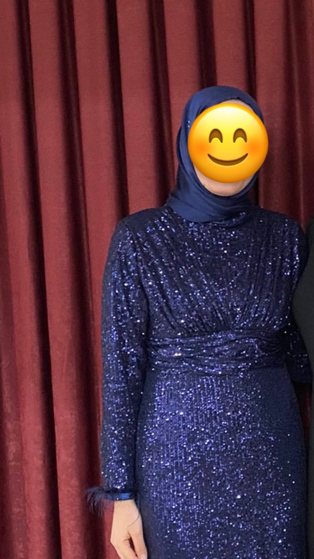 Uzun Kollu Drapeli Lacivert Abiye Elbise - Görsel 3