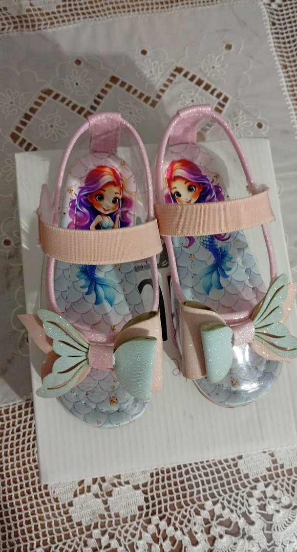 Kız Çocuk Pembe Fiyonk Detaylı Deniz Kızı baskılı ayakkabı - Görsel 3