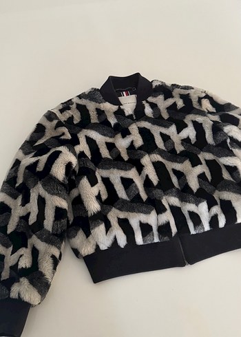 Gri Zebra Desenli Peluş Kadın Ceket Tommy Hilfiger