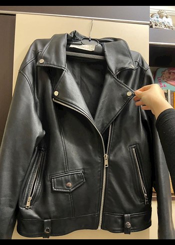38 Beden siyah Renk Siyah Kadın Deri Biker Ceket