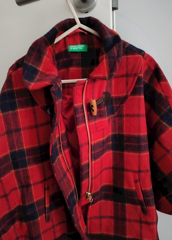 Kız Çocuk Kırmızı Kareli Düğmeli Panço - Görsel 2