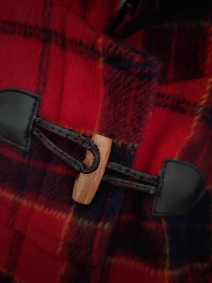 Kız Çocuk Kırmızı Kareli Düğmeli Panço - Görsel 5