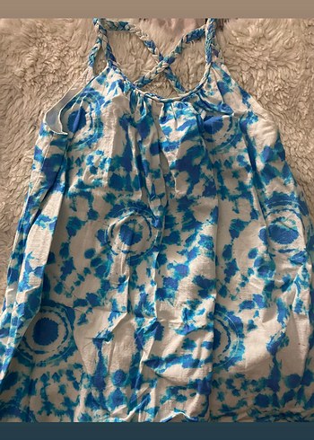 Mavi Bağlama Desenli Fırfırlı Bluz/elbise/kimono