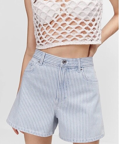 Mango çizgili jean şort