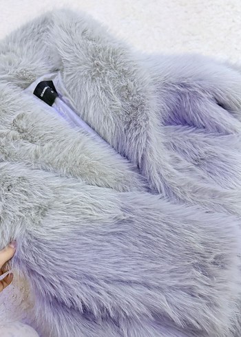 Gri Kadın Suni Kürk Midi Ceket LC Waikiki Markasının S Beden - Görsel 6