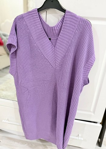 Kadın Mor V Yakalı Örgü Süveter - Görsel 4