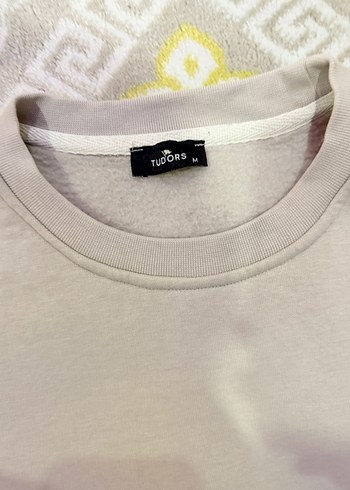 Bej Erkek Kadın  Bisiklet Yaka Rahat Sweatshirt Tudors Marka S - Görsel 7