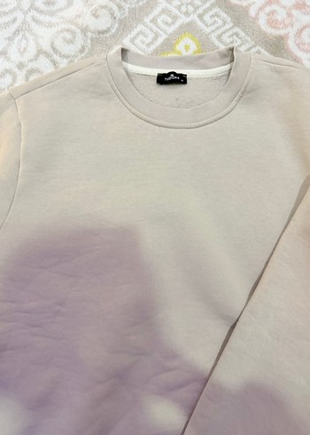 Bej Erkek Kadın  Bisiklet Yaka Rahat Sweatshirt Tudors Marka S - Görsel 2