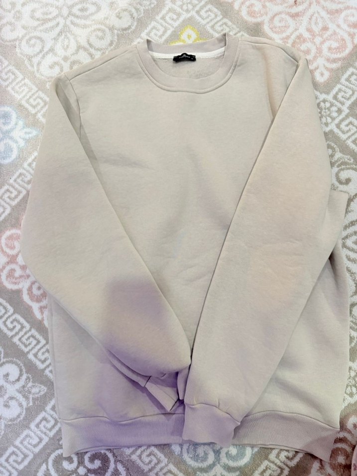 Bej Erkek Kadın  Bisiklet Yaka Rahat Sweatshirt Tudors Marka S - Görsel 3