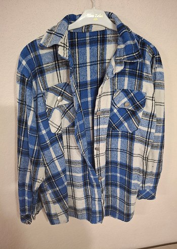 Mavi Gri Ekose Kadın Gömlek - Görsel 3