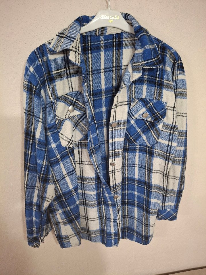 Mavi Gri Ekose Kadın Gömlek - Görsel 3