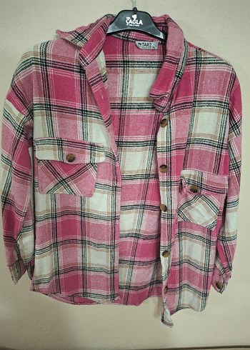 Düğmeli Pembe Ekose Uzun Kollu Gömlek - Görsel 5