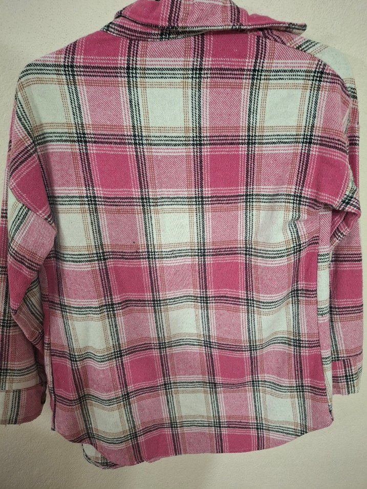 Düğmeli Pembe Ekose Uzun Kollu Gömlek - Görsel 2