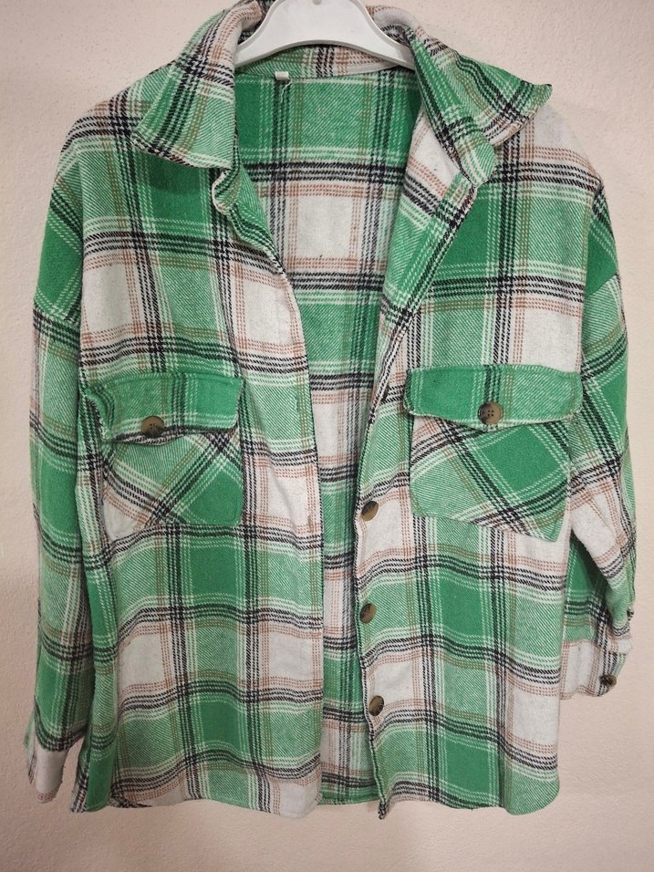 Yeşil Ekoseli Kadın Pamuklu Gömlek - Görsel 4