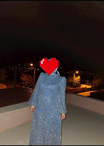 Mavi Drapeli Uzun Abiye Elbise - Görsel 3