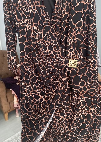 Diğer Leopard Desenli Midi Kadın Elbise