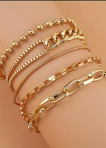  Beden altın Renk Gold Küba bileklik set 5adet 