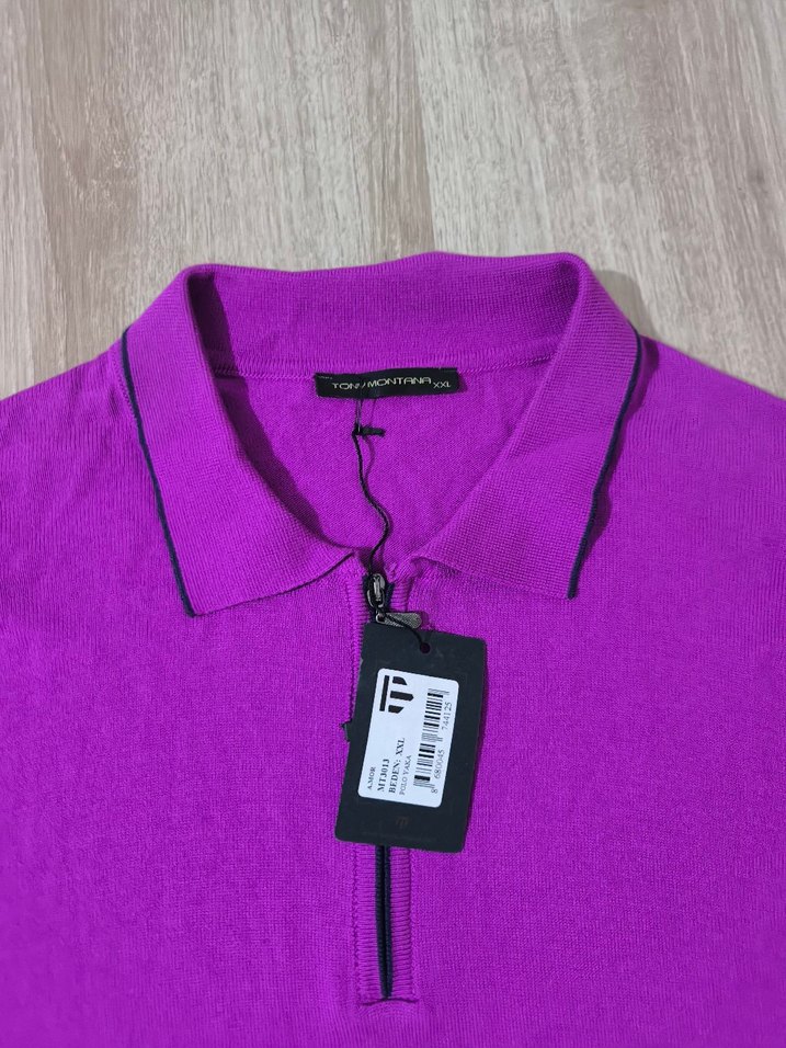 Mor Polo Yaka Erkek Sweatshirt - Görsel 2