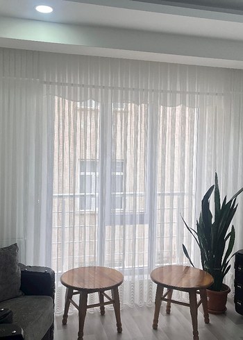 Modern Klasik Beyaz Gri Tül Perde - Görsel 4