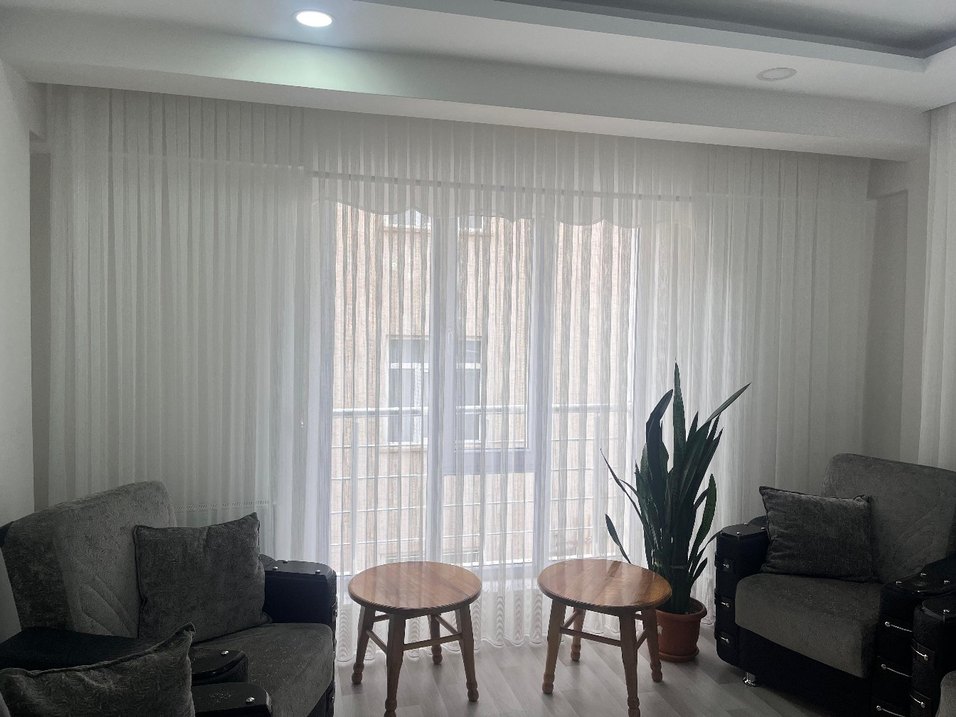 Modern Klasik Beyaz Gri Tül Perde - Görsel 4