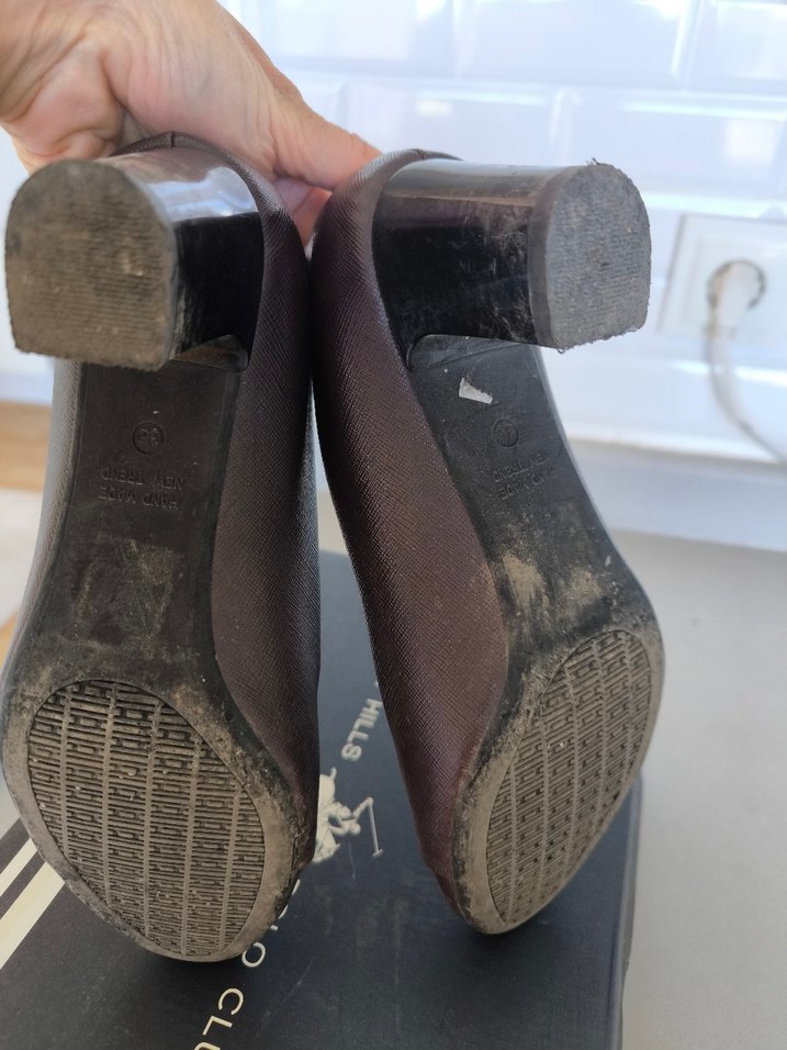 Kahverengi Deri Dolgu Topuk Kadın Klasik Ayakkabı - Görsel 3