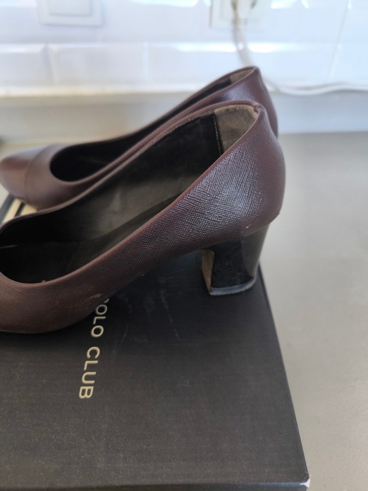 Kahverengi Deri Dolgu Topuk Kadın Klasik Ayakkabı - Görsel 2