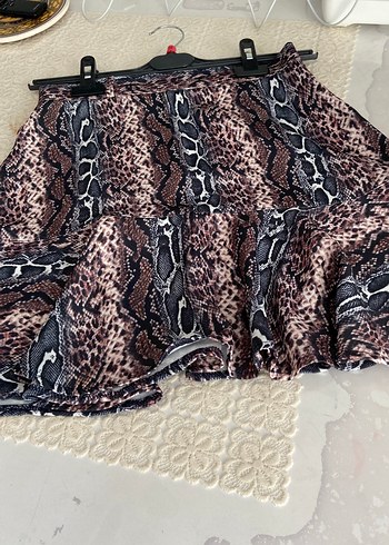 BSL FASHION Kadın Kahverengi Yılan Desenli Mini Etek