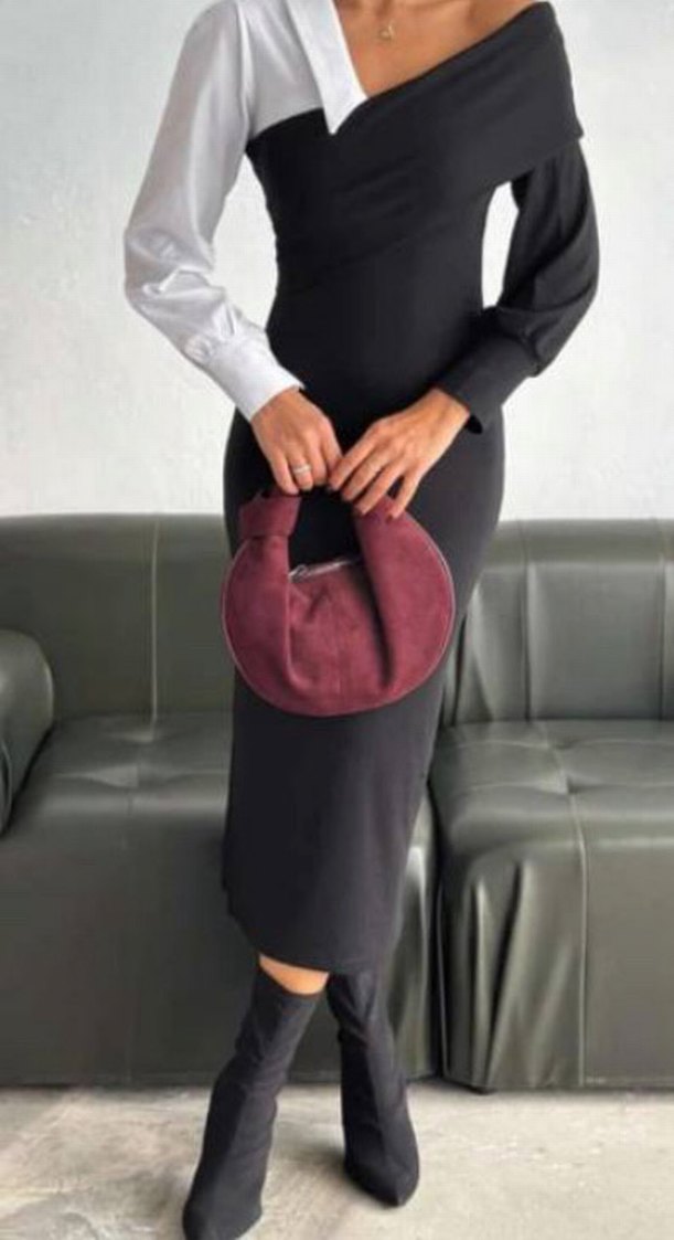 Bordo Süet Kemerli Ofis Çantası - Görsel 2