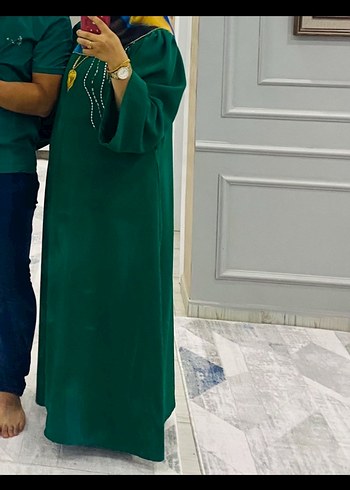 Armine Yeşil Uzun Kollu Nakışlı Salaş Elbise