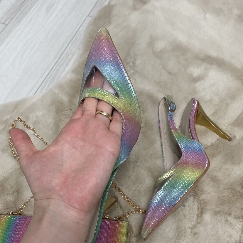 Glitterli Pastel Renkli Stiletto ve Çanta Seti - Görsel 2
