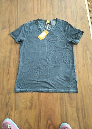 Gri Denim V Yaka Erkek Tişört