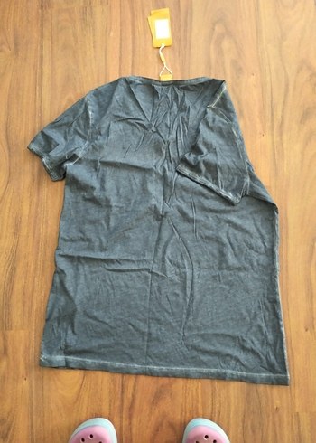 s Beden gri Renk Gri Denim V Yaka Erkek Tişört
