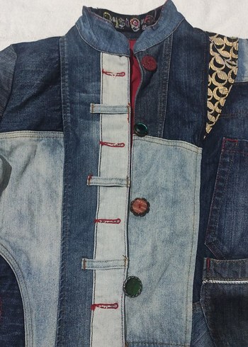 Düğmeli Desenli Kadın Kot Ceket - Görsel 2