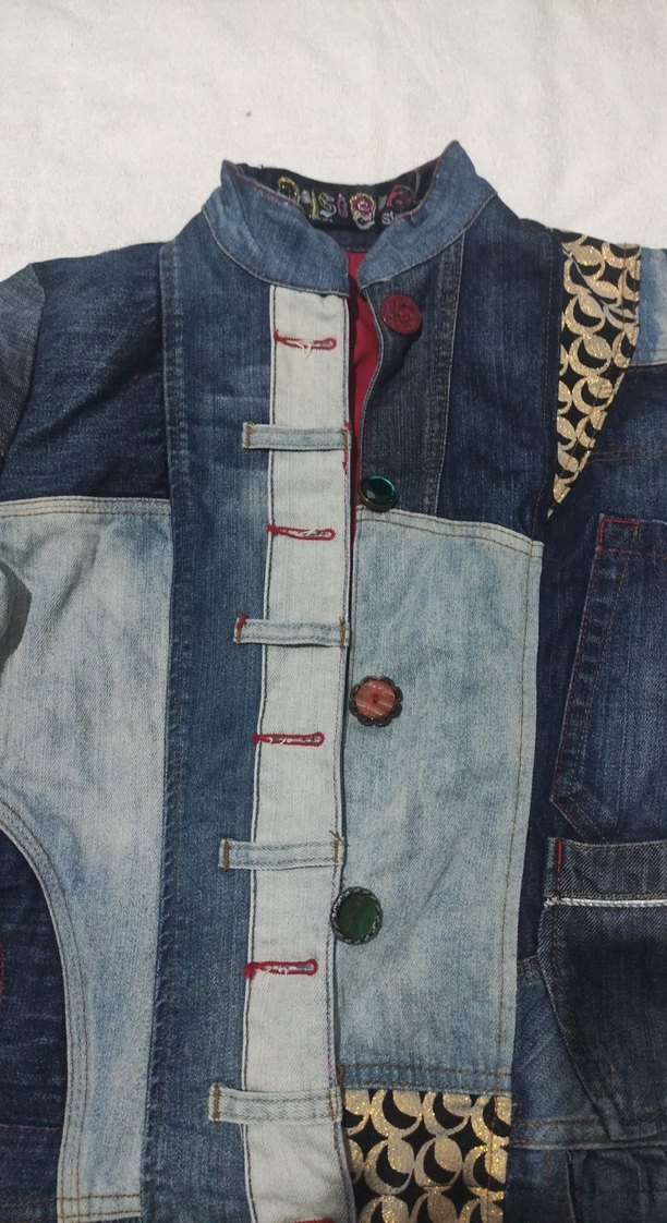 Düğmeli Desenli Kadın Kot Ceket - Görsel 2