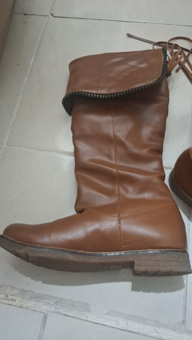 Kadın Kahverengi Deri Biker Dizüstü Bot - Görsel 2