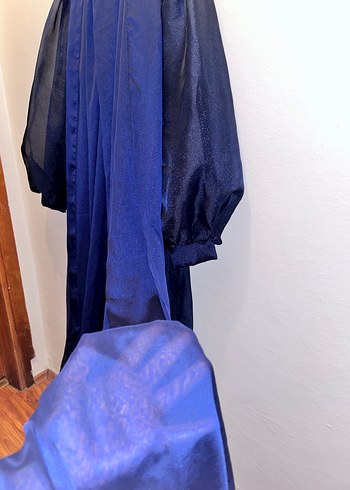 Lacivert Uzun Drapeli Kadın Abiye Elbise - Görsel 7