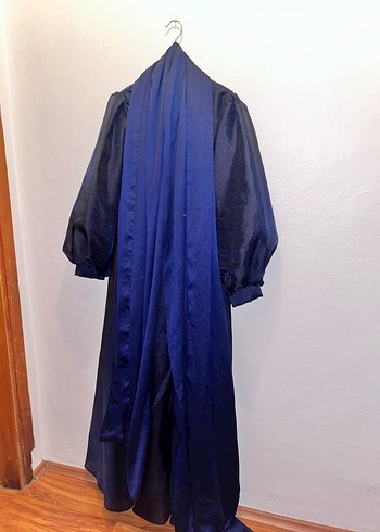 Lacivert Uzun Drapeli Kadın Abiye Elbise - Görsel 12