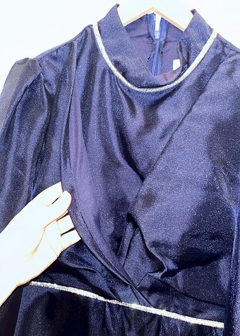 Lacivert Uzun Drapeli Kadın Abiye Elbise - Görsel 11