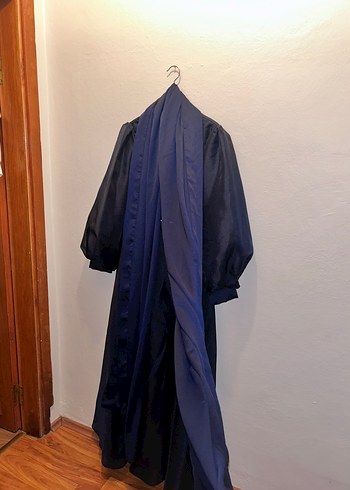 Lacivert Uzun Drapeli Kadın Abiye Elbise - Görsel 8