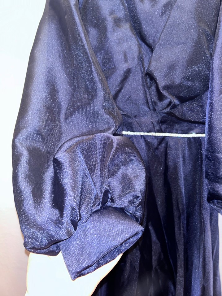 Lacivert Uzun Drapeli Kadın Abiye Elbise - Görsel 4