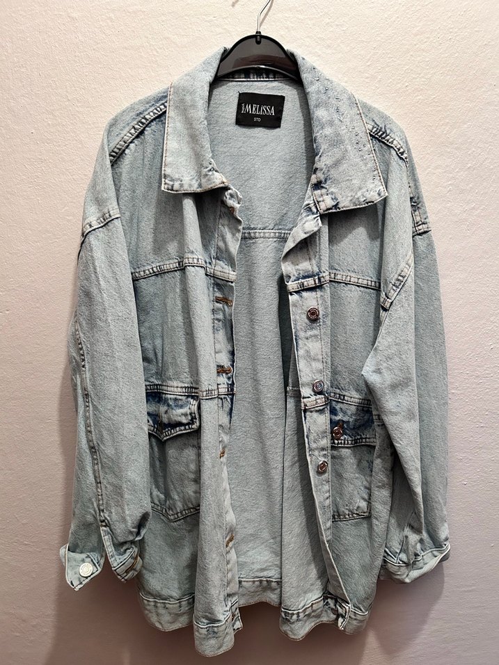 Gri Düğmeli Kadın Denim Ceket - Görsel 3