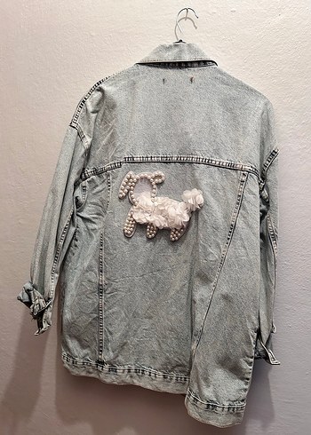 Nakışlı Buz Mavisi Bohem Kadın Denim Ceket - Görsel 4