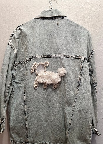 Nakışlı Buz Mavisi Bohem Kadın Denim Ceket - Görsel 5