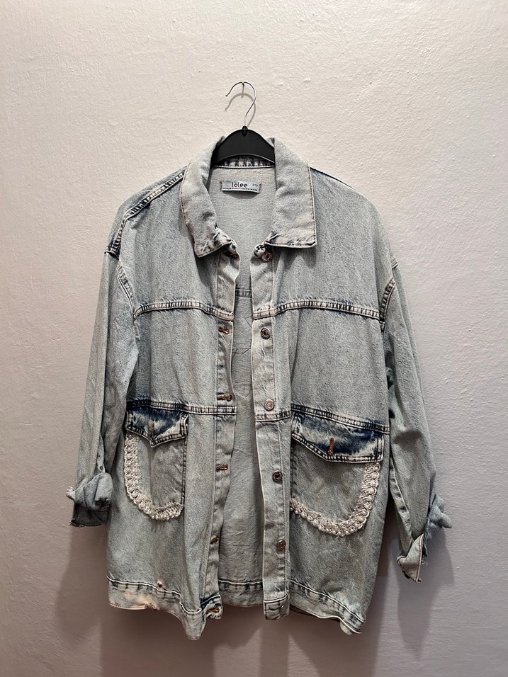 Nakışlı Buz Mavisi Bohem Kadın Denim Ceket - Görsel 2