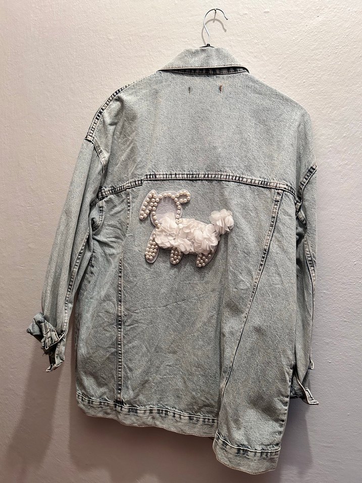 Nakışlı Buz Mavisi Bohem Kadın Denim Ceket - Görsel 4