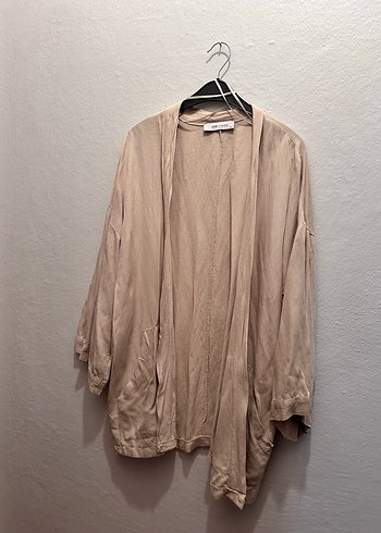 Bej Oversize Keten Kadın Kimono - Görsel 4