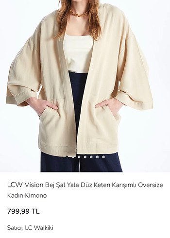 Bej Oversize Keten Kadın Kimono - Görsel 2